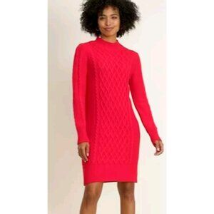 Apple Red Chunky Cable Knit Sweater Dress Women LARGE Midi Mock Neck Old Navy
